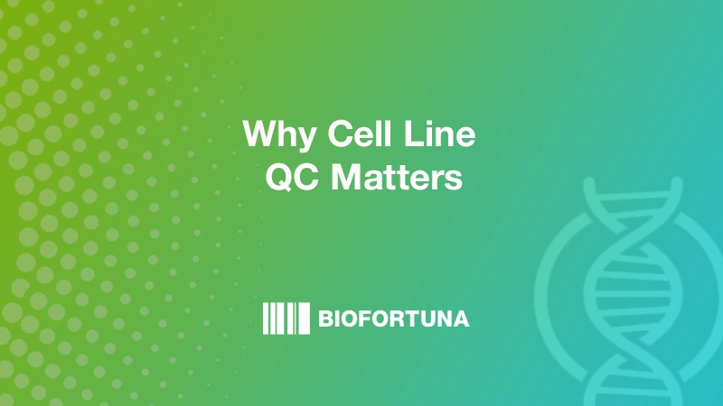 "Why celll line QC matters" blog header on a green to blue gradient background, with a DNA logo to represent cell lines
