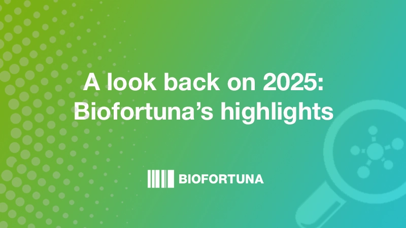 Blog header with the text: A look back on 2025, Biofortuna's highlights overlaid on gradient green to blue background